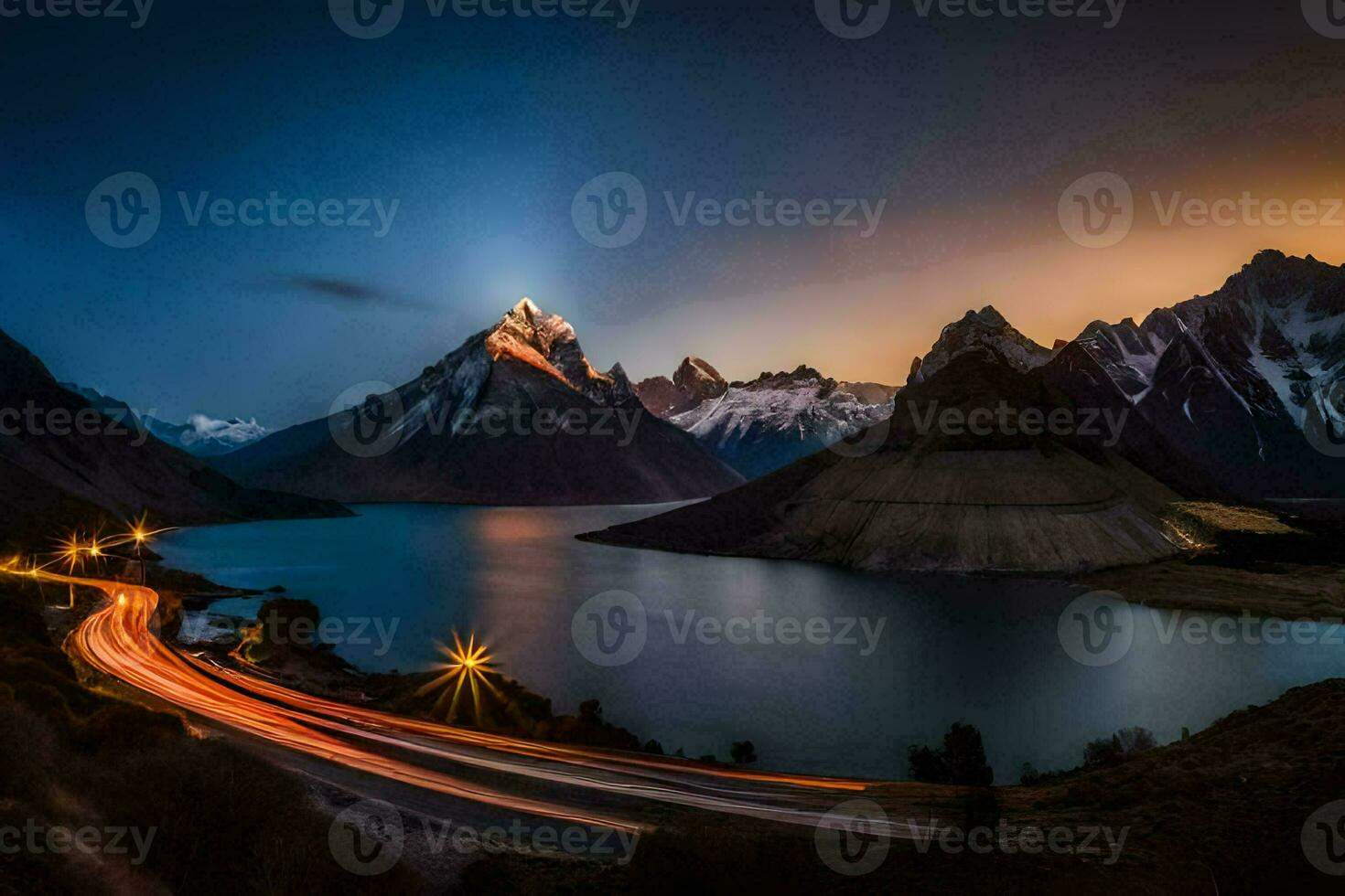 a estrada para a montanhas. gerado por IA foto