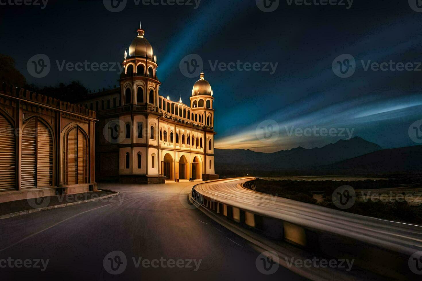 uma grandes exposição fotografia do uma Igreja às noite. gerado por IA foto