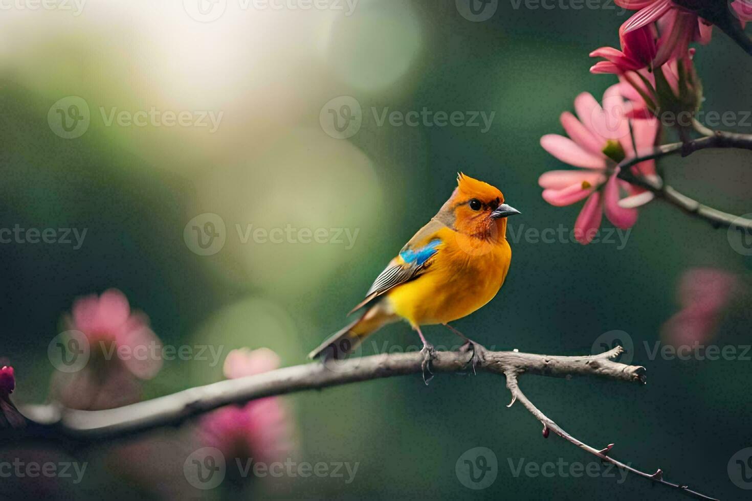 foto papel de parede a pássaro, flores, natureza, primavera, a pássaro, primavera, a pássaro,. gerado por IA