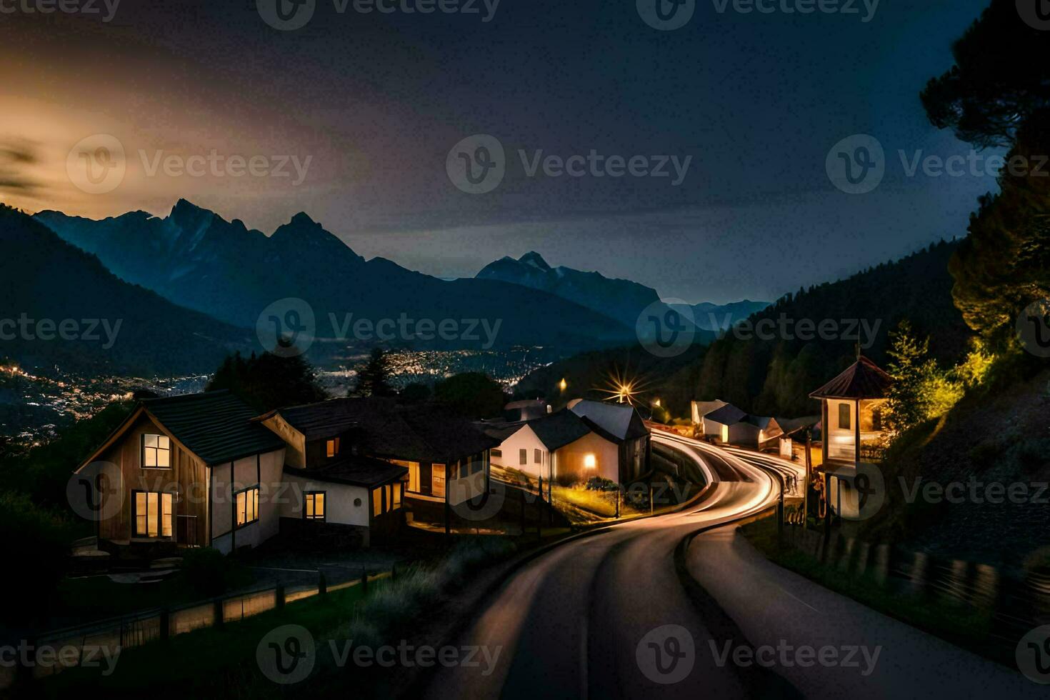 uma grandes exposição foto do uma Cidade às noite. gerado por IA