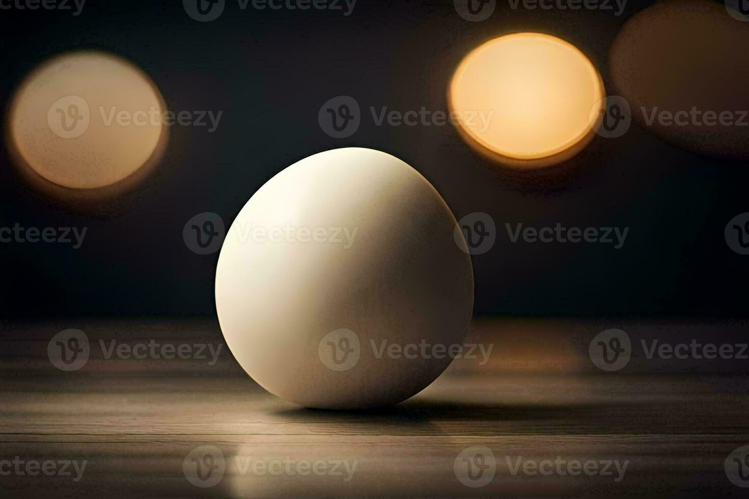 a ovo sentado em uma mesa com uma poucos luzes. gerado por IA foto
