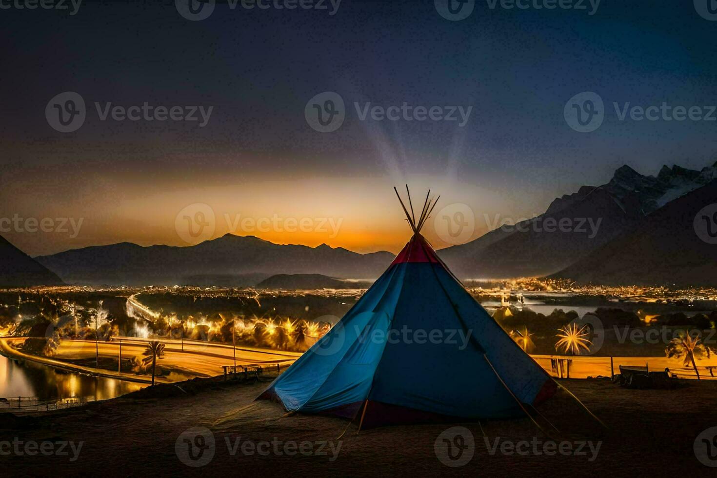 uma tipi dentro a montanhas. gerado por IA foto