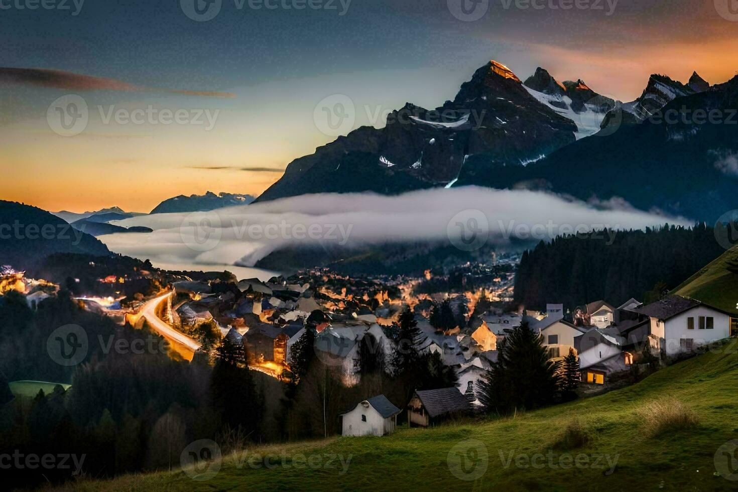 a Vila do pessoa dentro a suíço Alpes. gerado por IA foto