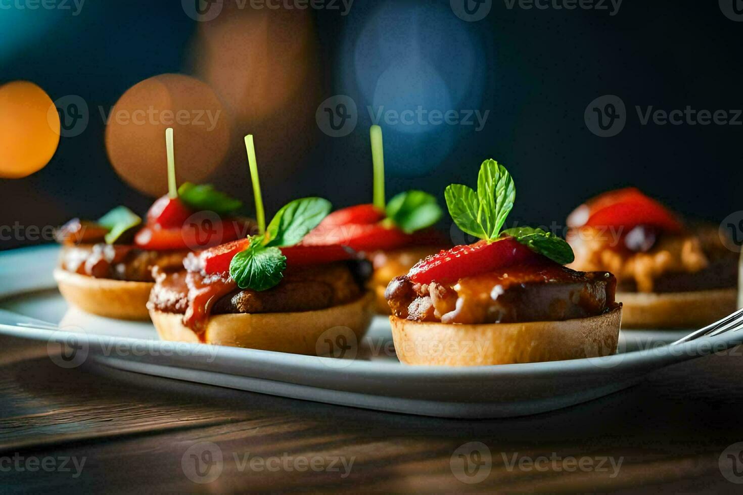 pequeno aperitivos em uma prato com morangos e hortelã. gerado por IA foto