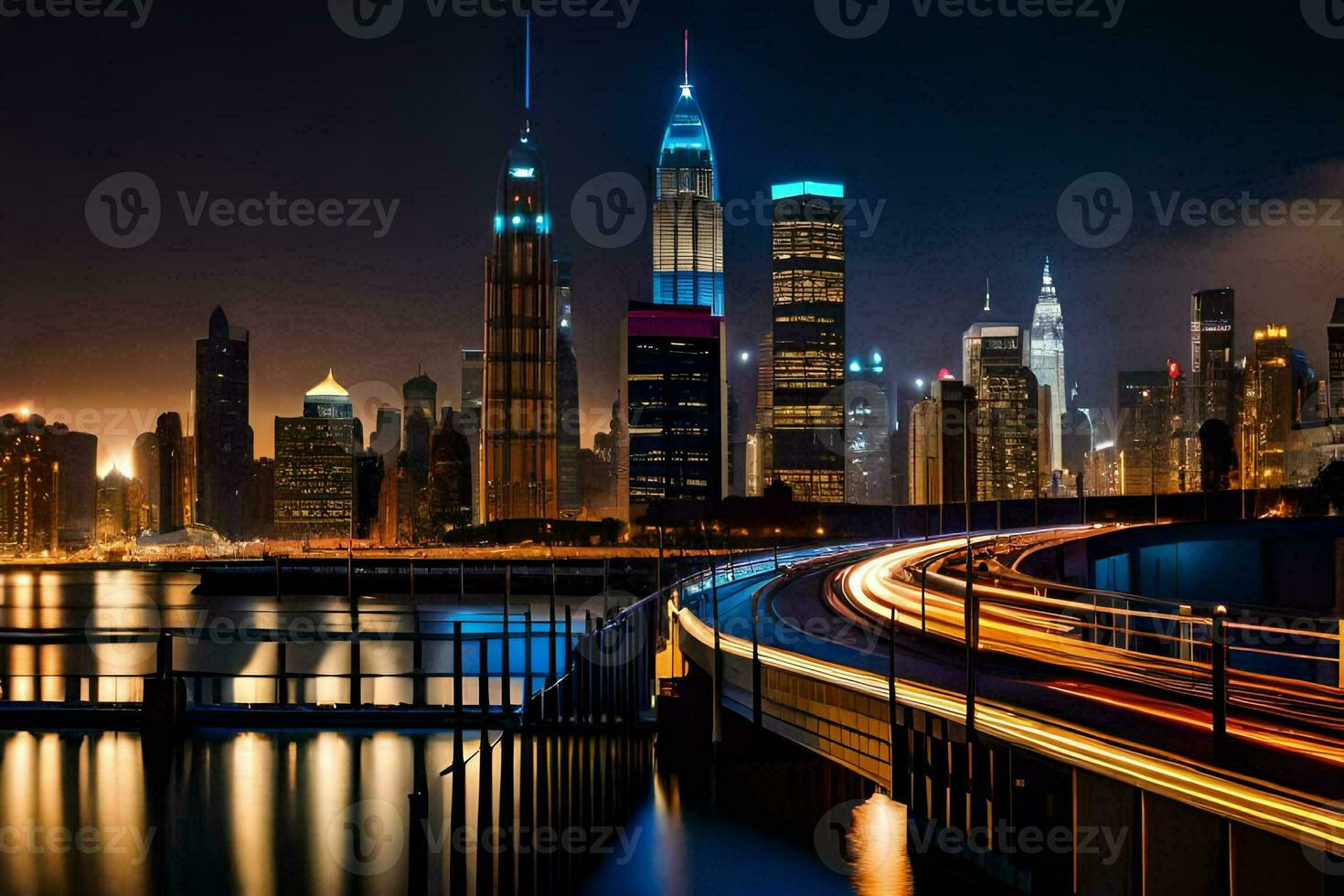 a cidade Horizonte às noite com luzes sobre. gerado por IA foto