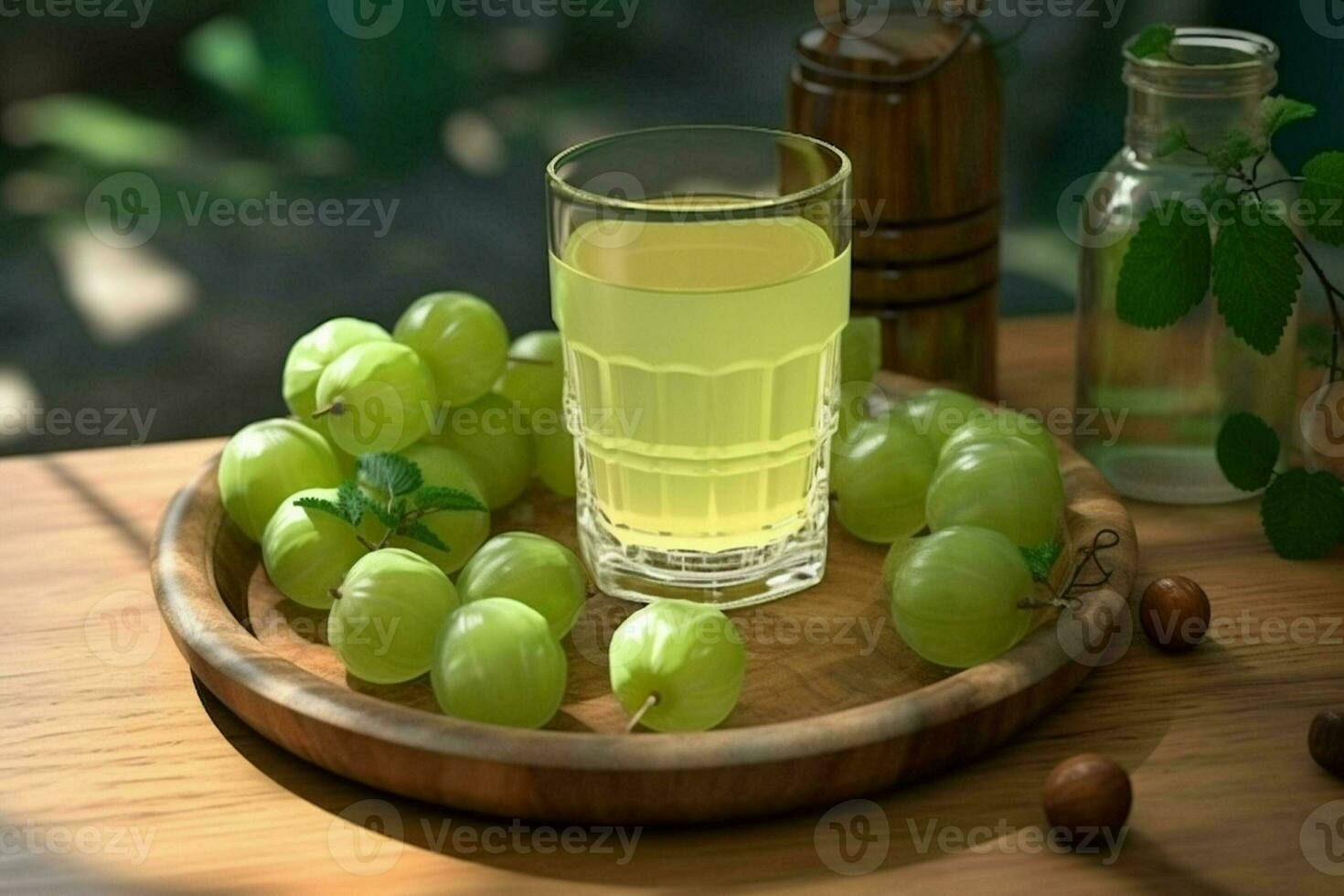 uva suco dentro uma vidro e fresco amla em uma de madeira mesa. ai gerado. pró foto