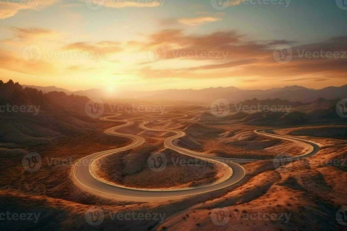 3d render do uma estrada conduzindo para a horizonte dentro a deserto. ai gerado. pró foto