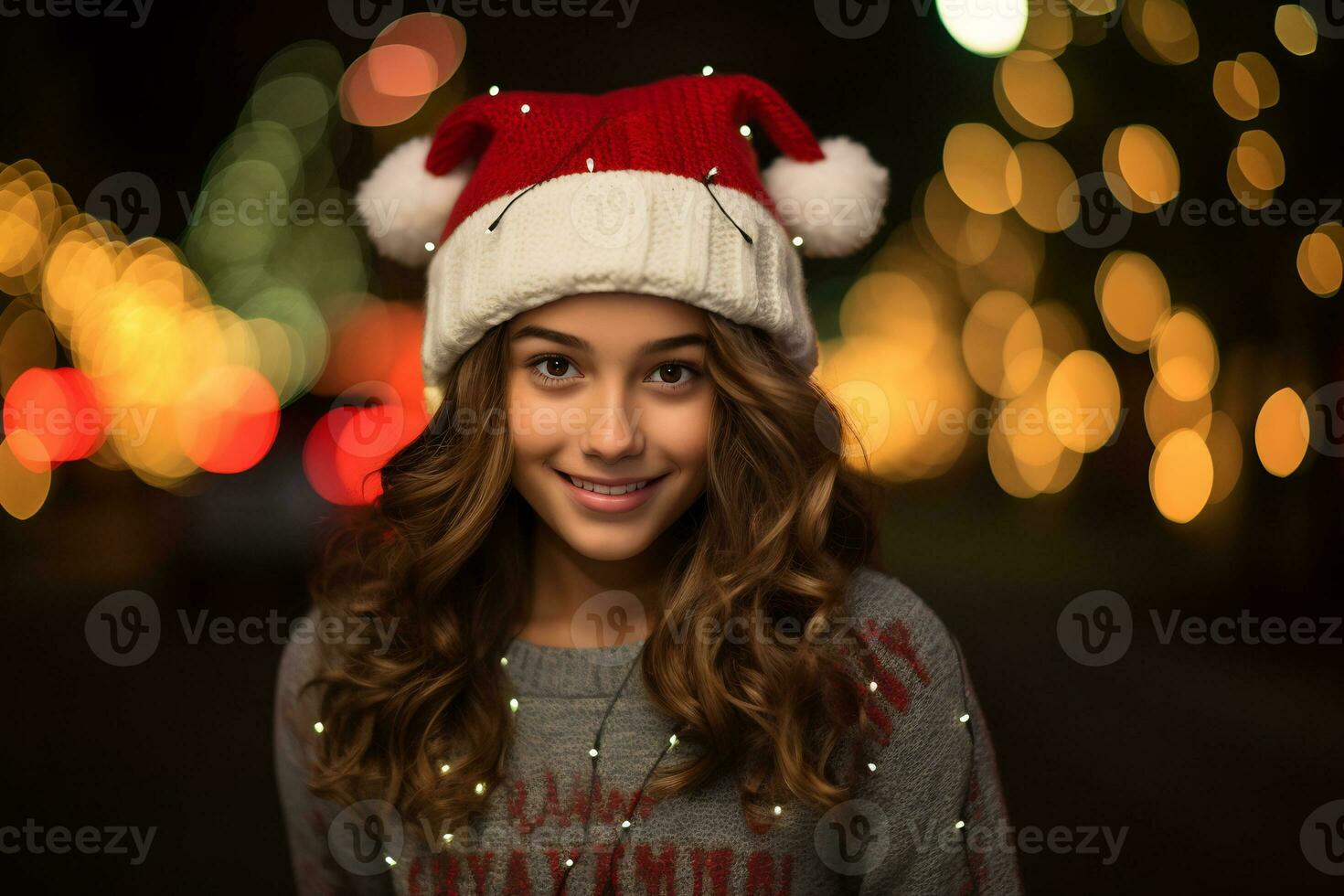 alegre menina desfrutando Natal celebração dentro inverno vestuário ai generativo foto