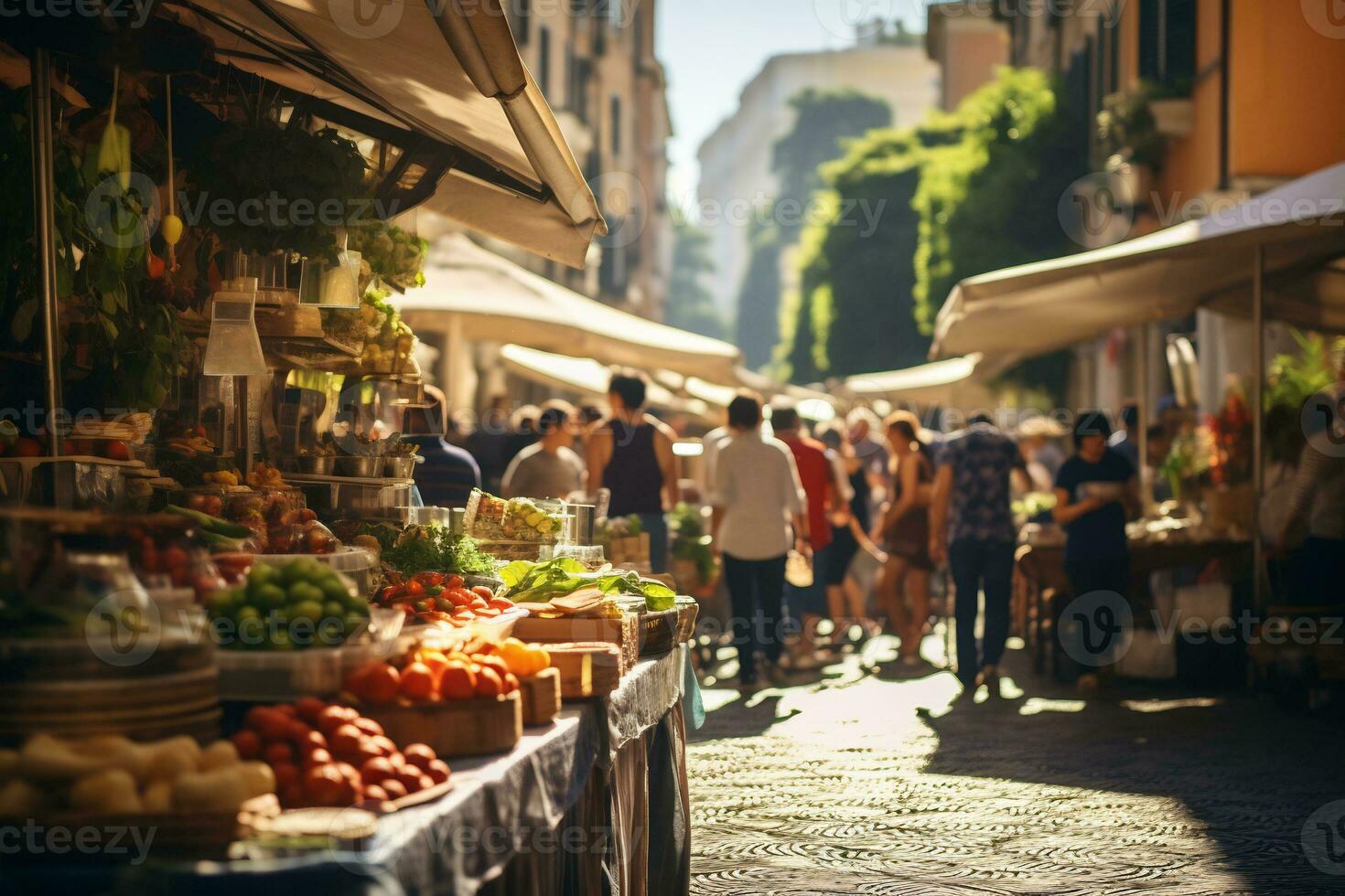 uma foto do uma movimentado rua mercado dentro Roma ai generativo