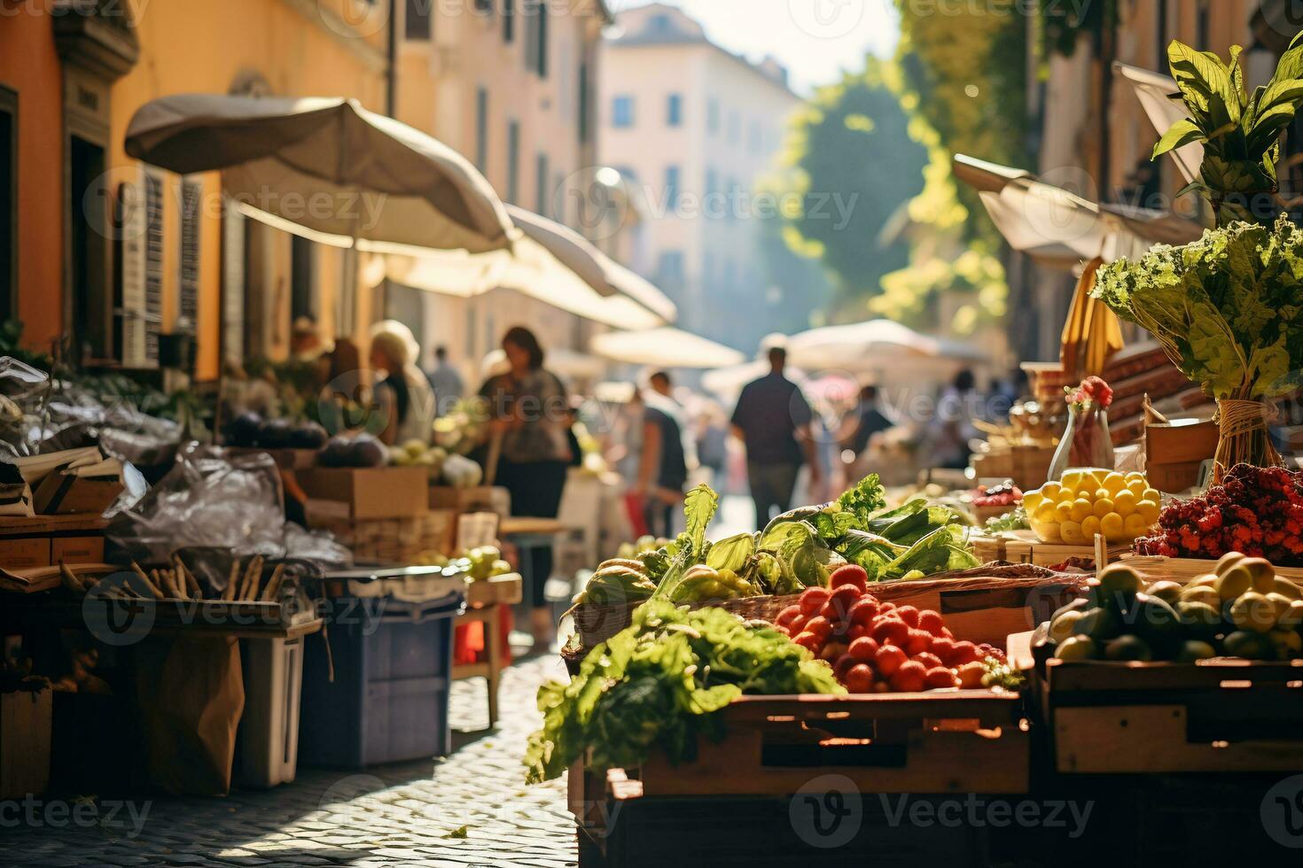 uma foto do uma movimentado rua mercado dentro Roma ai generativo