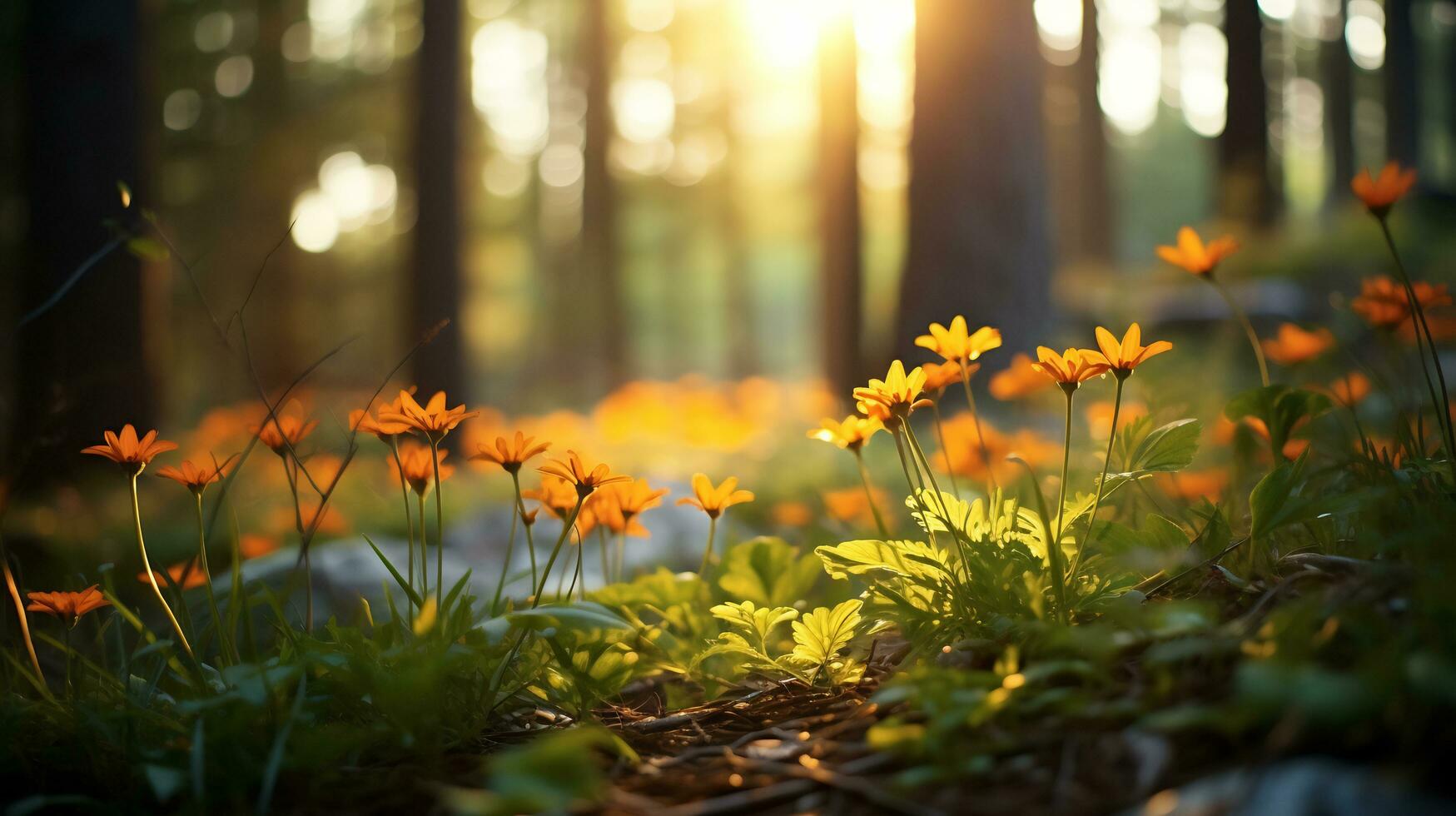 vários tipos do flores crescer dentro a profundidades do a natural floresta ai generativo foto