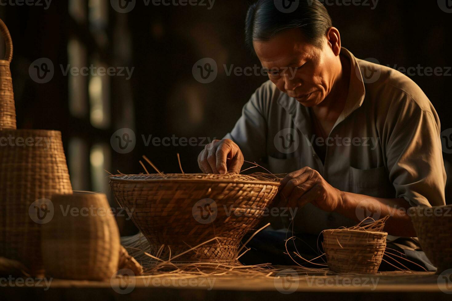 talentoso tradicional artesãos estão fazer artesanato ai generativo foto