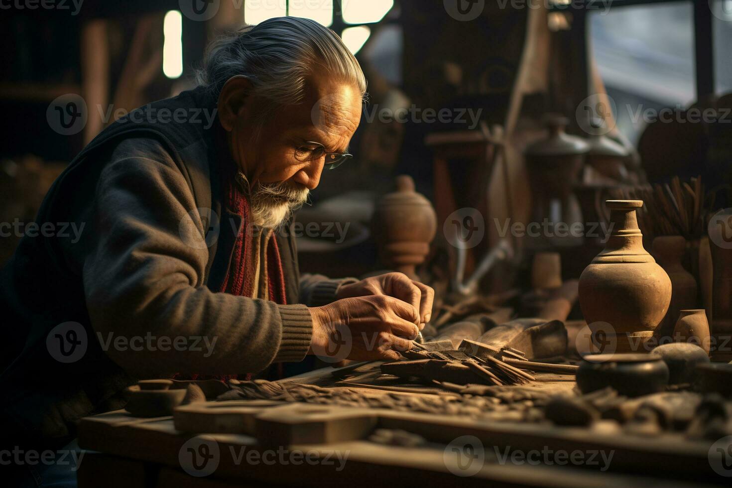 talentoso tradicional artesãos estão fazer artesanato ai generativo foto