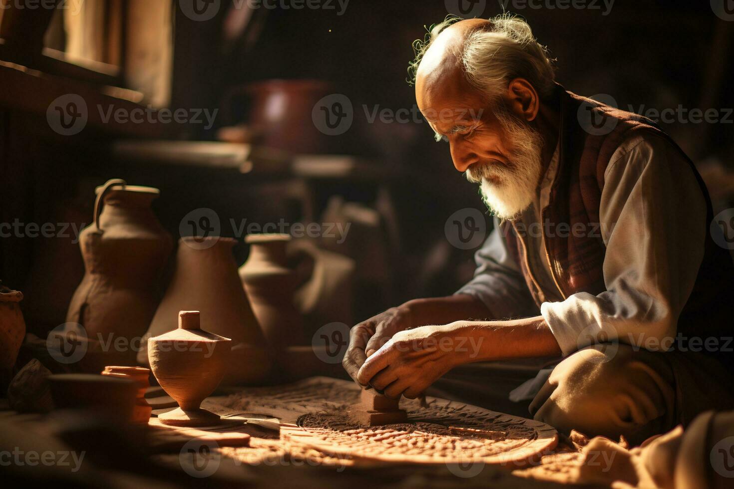 talentoso tradicional artesãos estão fazer artesanato ai generativo foto