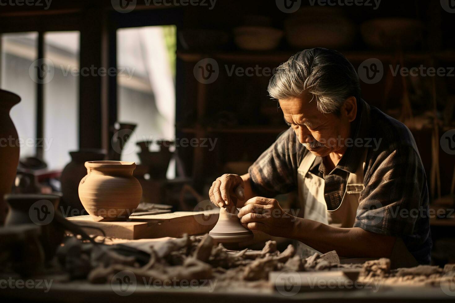 talentoso tradicional artesãos estão fazer artesanato ai generativo foto