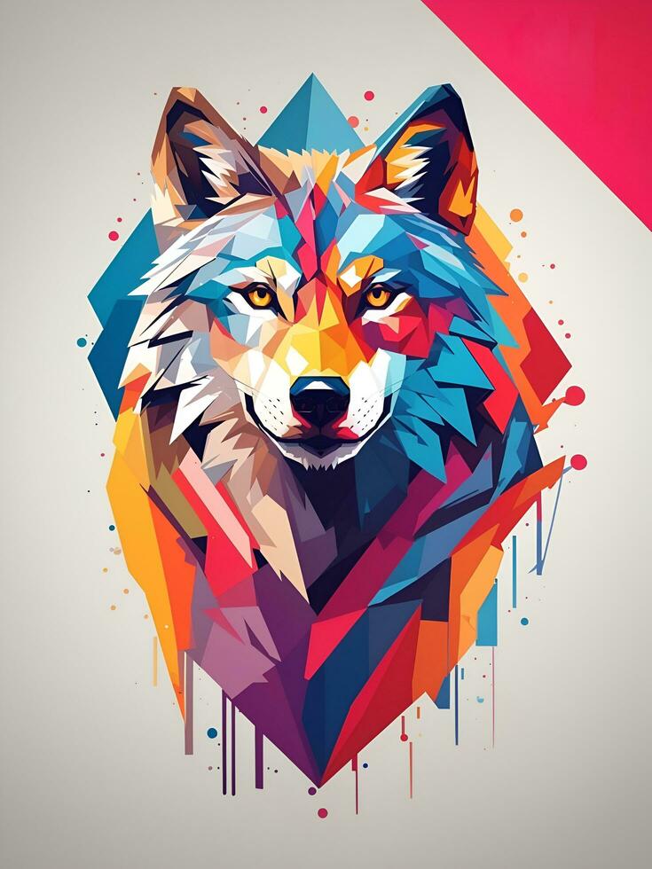 colorida lobo, wpap arte, pop arte, ai gerado. foto