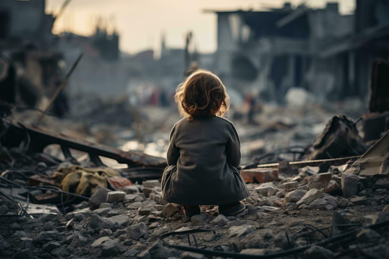 juventude sobrevivente no meio a devastação do uma guerra devastado cidade, ai generativo foto