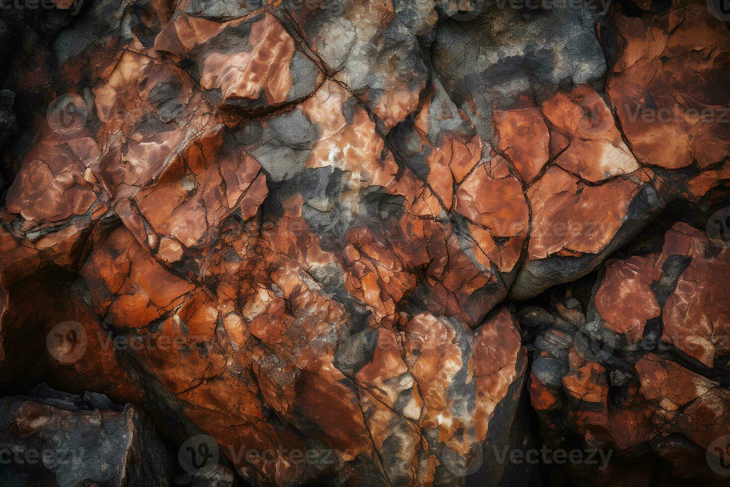 Sombrio vermelho acinzentado pedras com rachaduras. fotorrealista imagem. pedras. ai gerado ilustração. foto