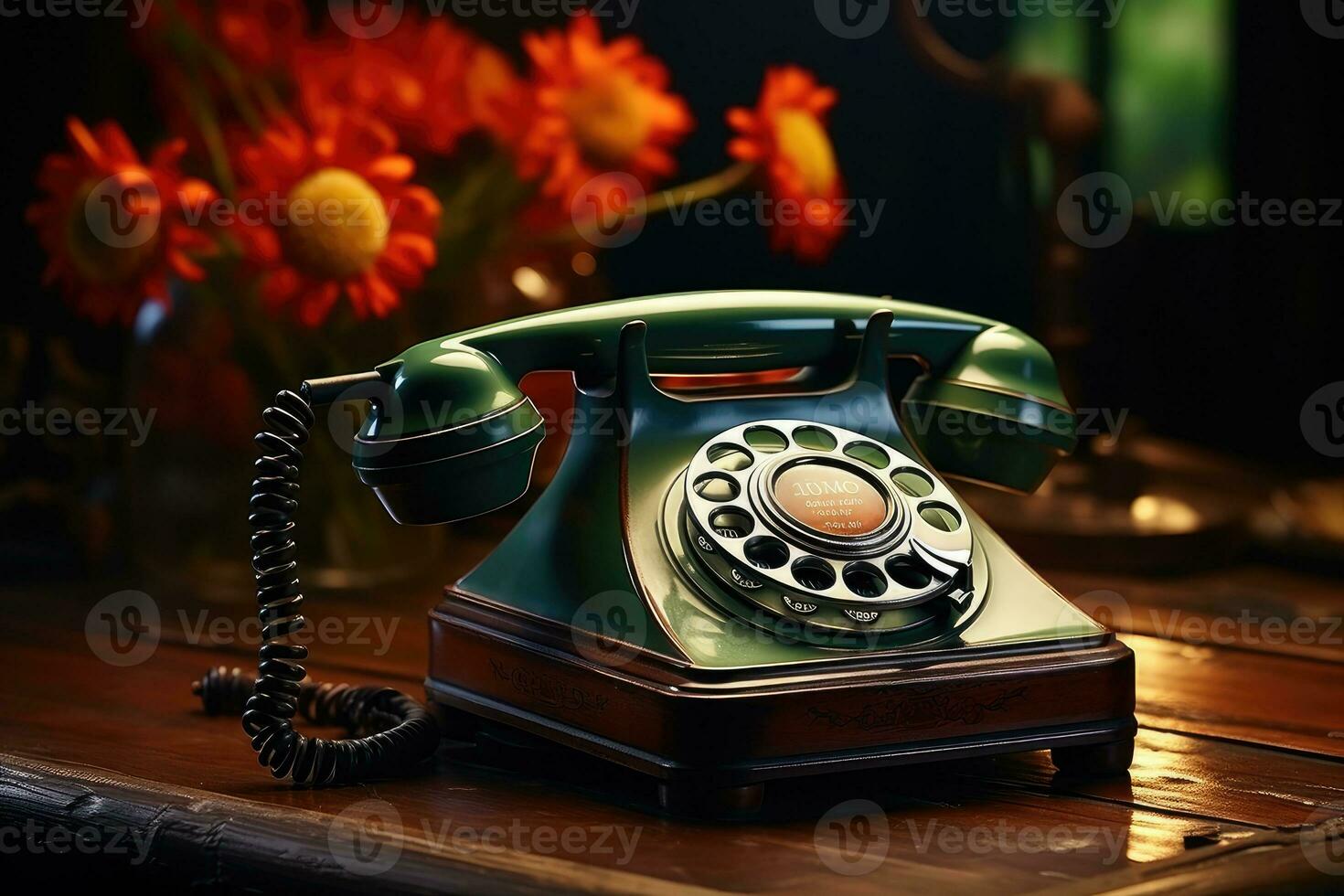 velho telefone em mesa vintage estilo ai gerado foto