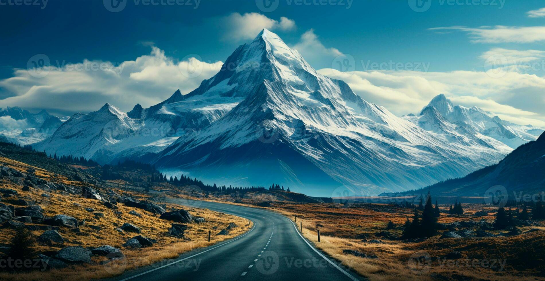 asfalto estrada alongamento para dentro a distância, montanha Nevado panorama - ai gerado imagem foto