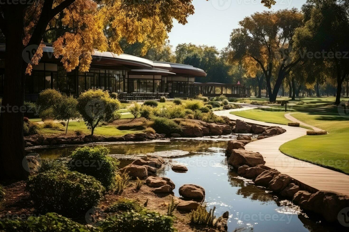 a parque dentro a meio do uma Largo aberto espaço com ao ar livre Visualizações ai gerado foto