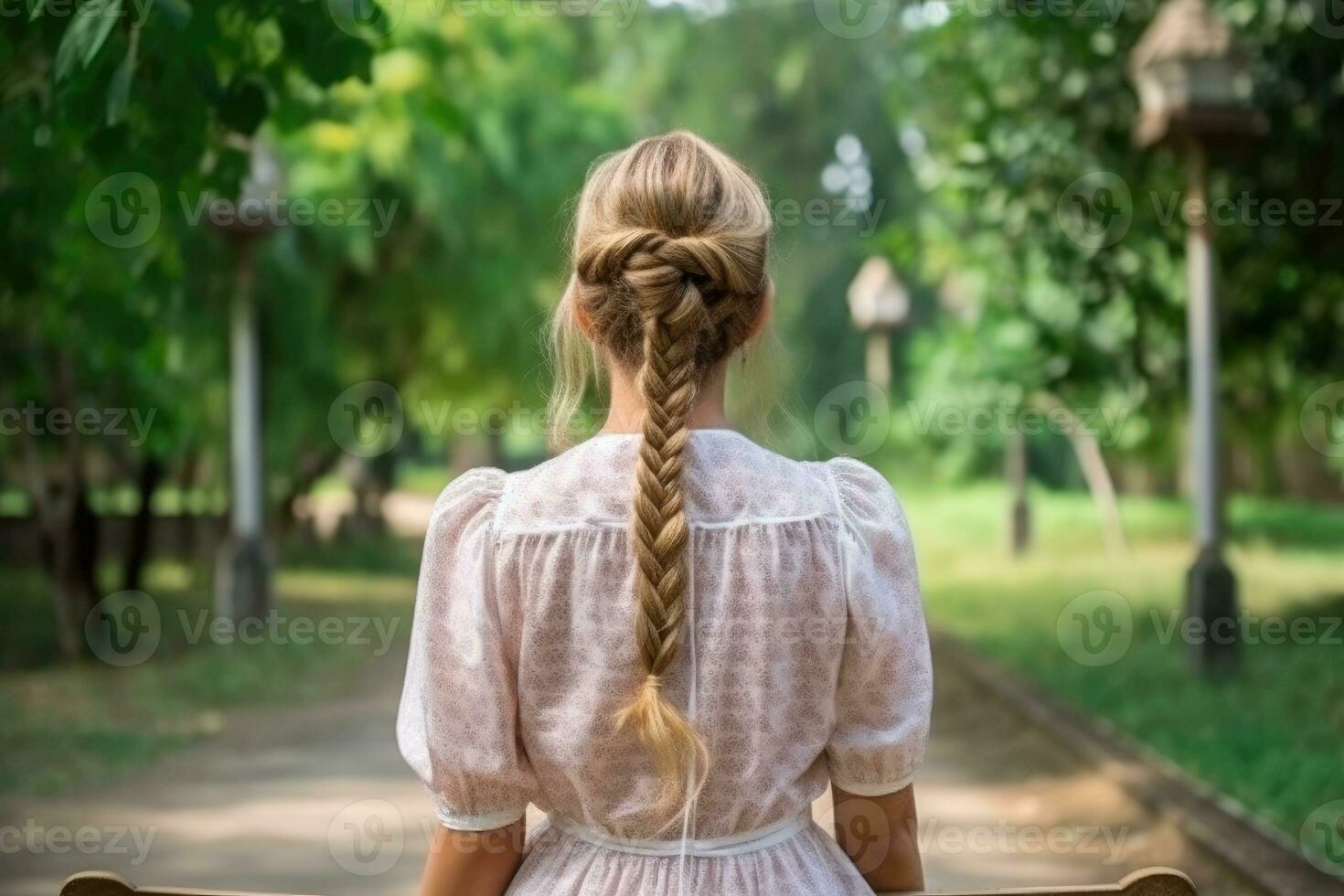 mulheres trança cabelo Faz Veja a partir de costas profissional publicidade fotografia ai generativo foto