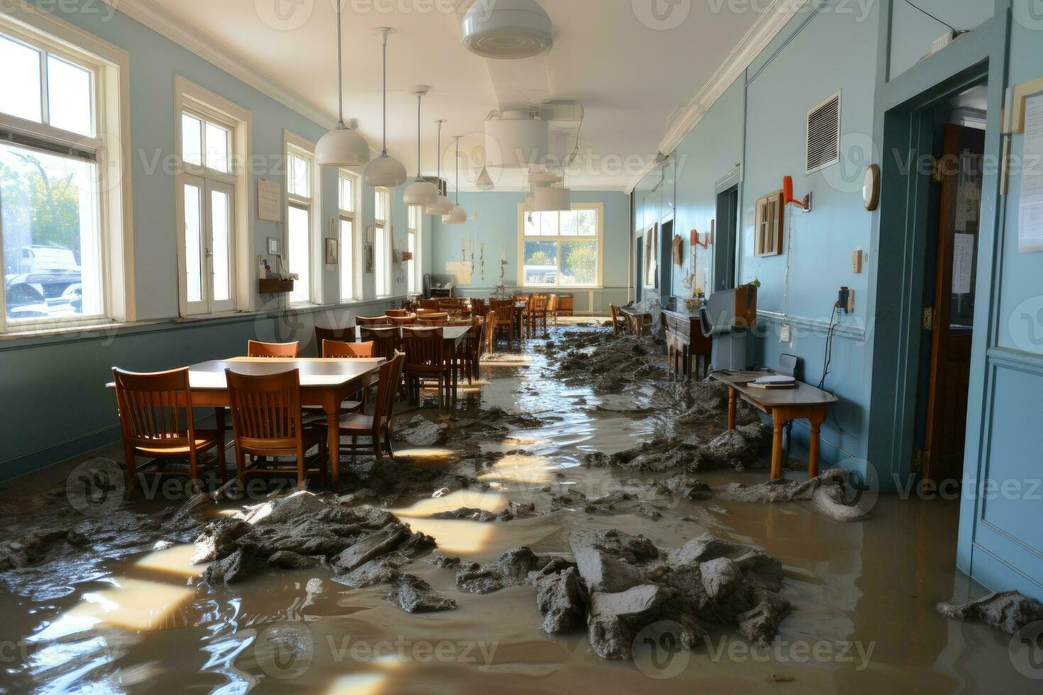 situação inundação dentro escola iniciando cenários profissional publicidade fotografia ai gerado foto