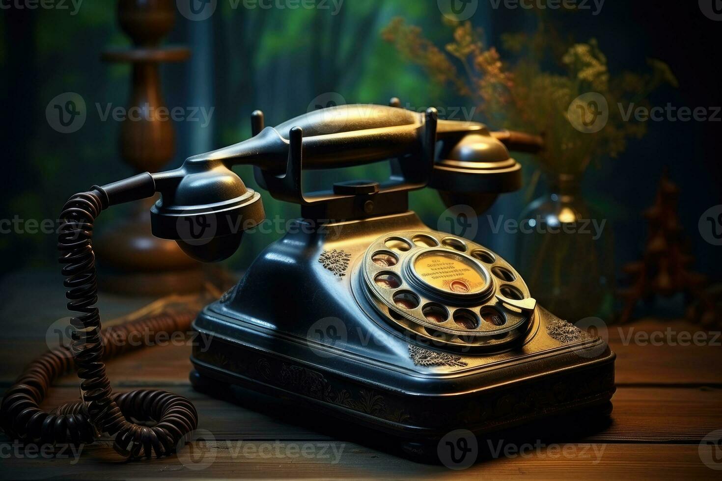 velho telefone em mesa vintage estilo ai gerado foto