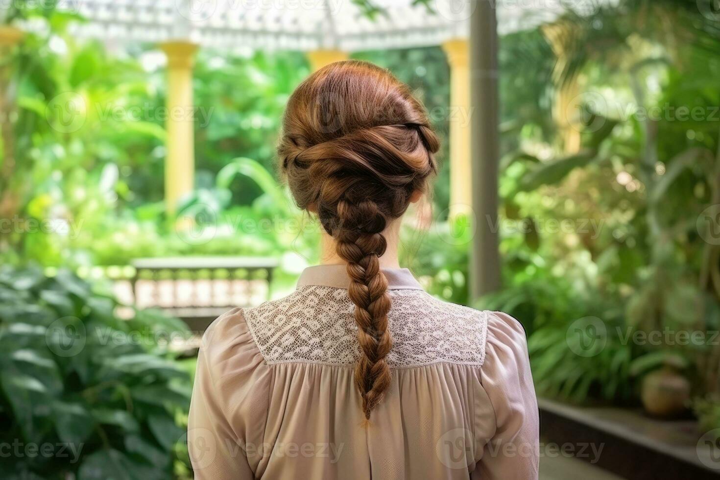 mulheres trança cabelo Faz Veja a partir de costas profissional publicidade fotografia ai generativo foto