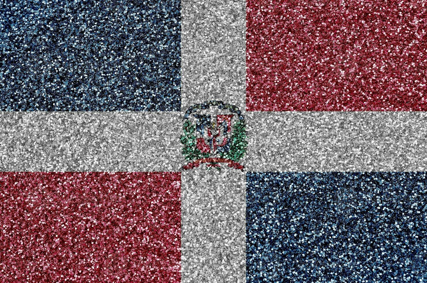 dominicano república bandeira retratado em muitos pequeno brilhante lantejoulas. colorida festival fundo para festa foto