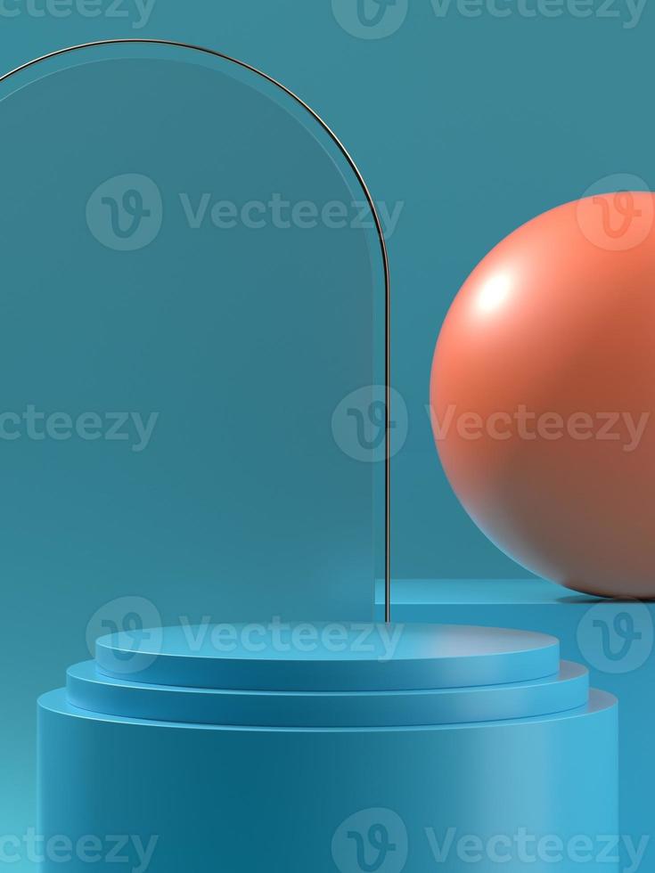 Pódio ou palco de produto de ilustração 3D com esfera e luz solar foto