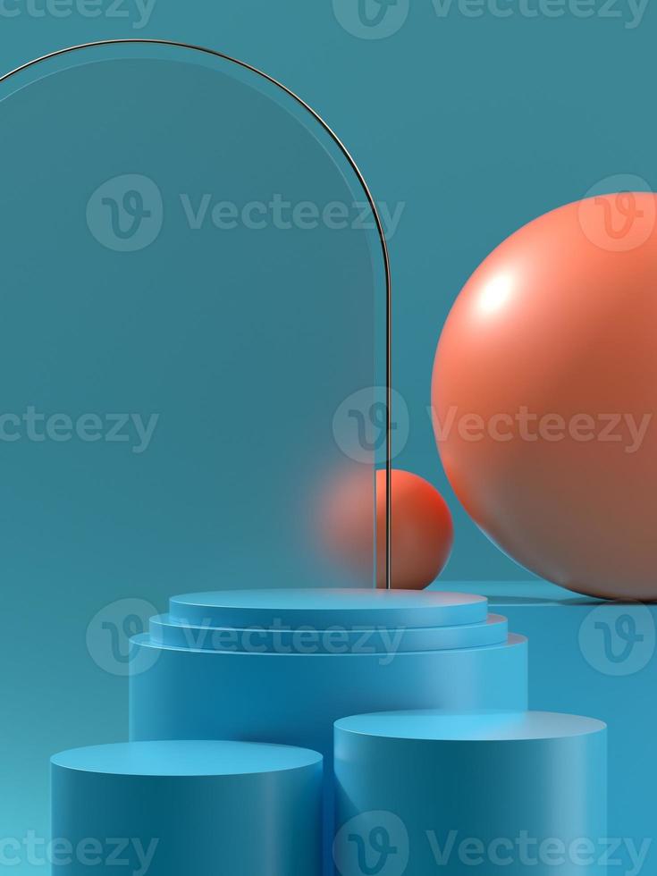Pódio ou palco de produto de ilustração 3D com esfera e luz solar foto