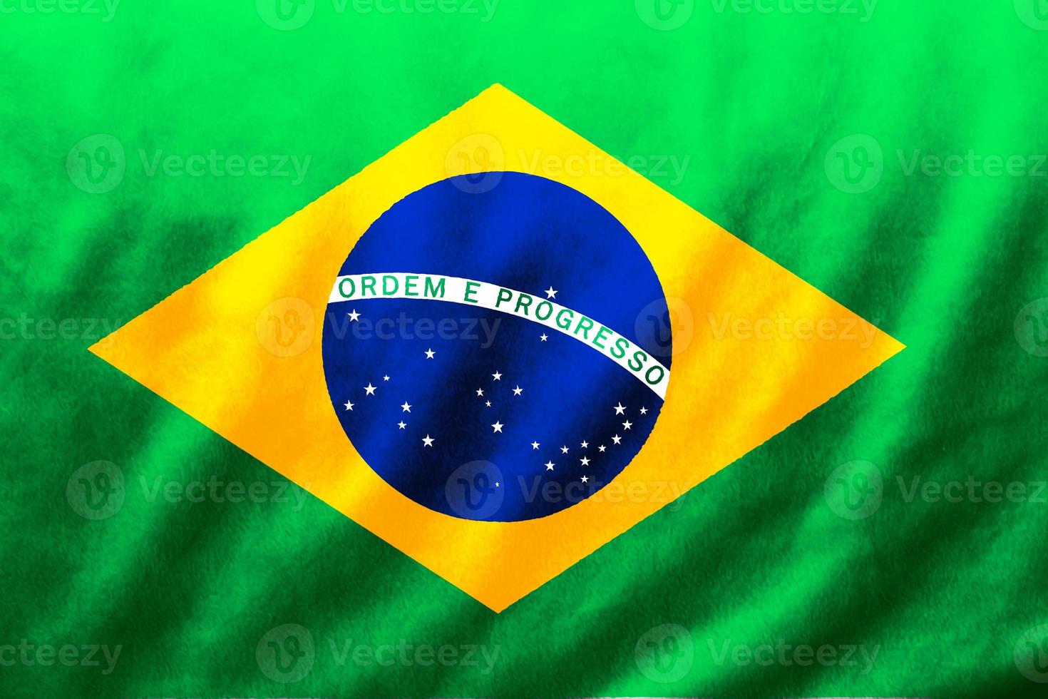 fundo de textura de onda de seda de tecido de bandeira de Brasil, ilustração 3d. foto