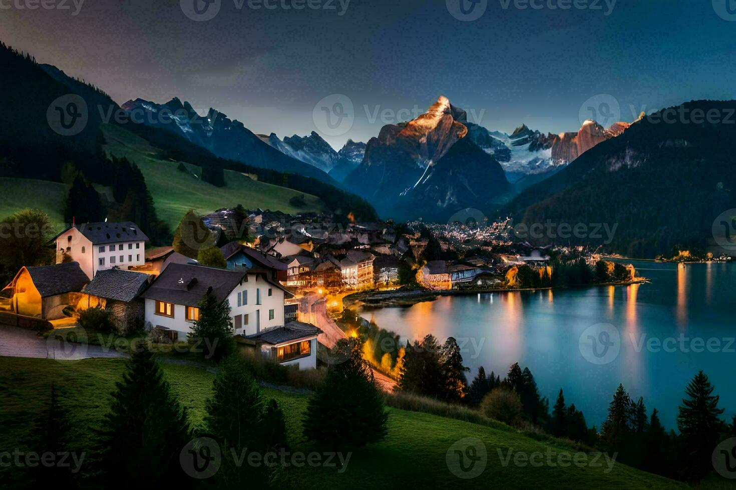 a Vila do pessoa dentro a Alpes. gerado por IA foto