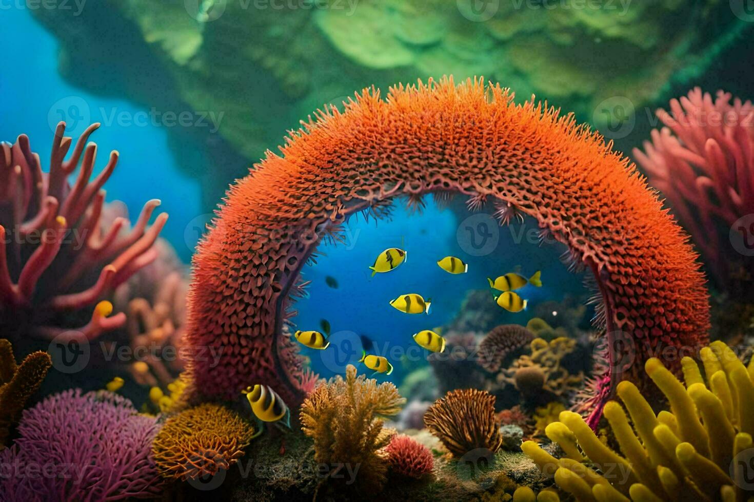 uma colorida coral recife com peixe e corais. gerado por IA foto