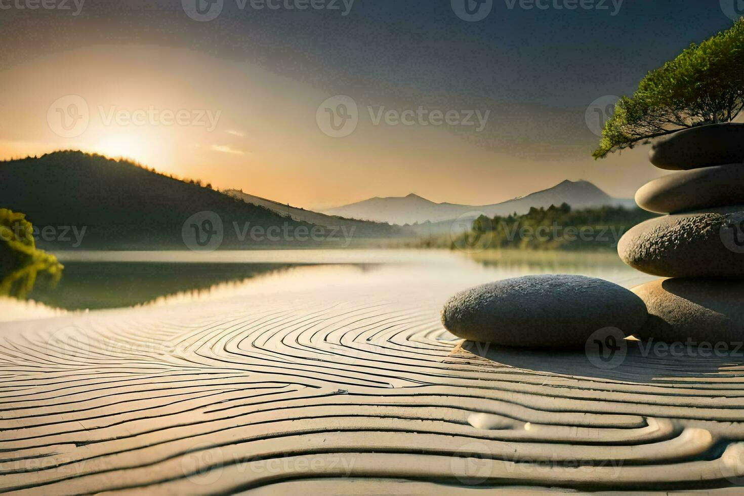 a zen jardim de pessoa. gerado por IA foto