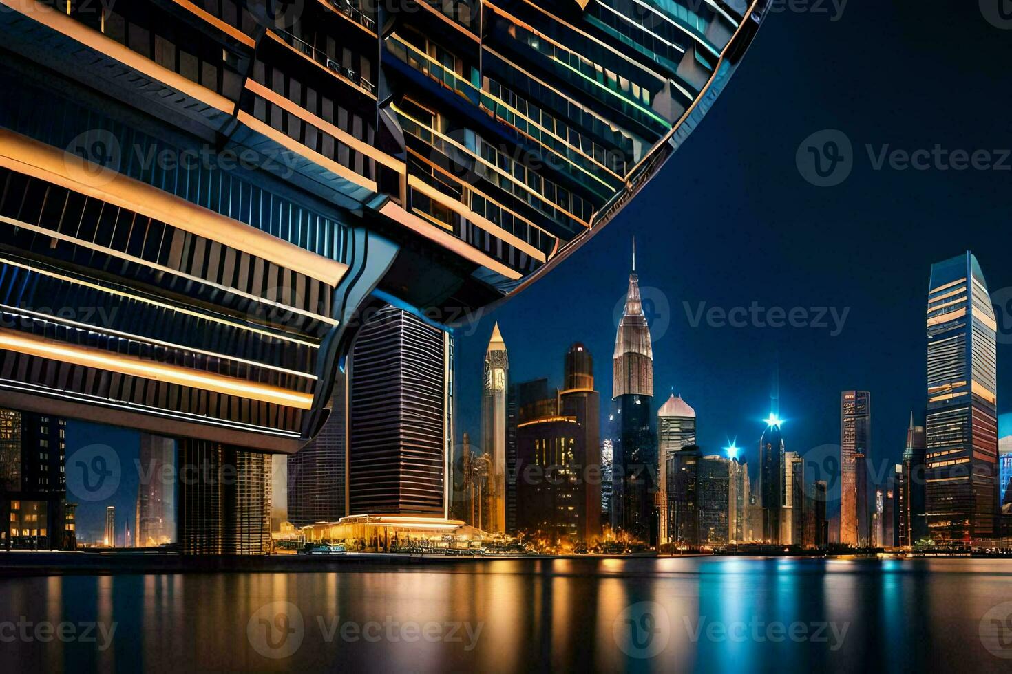 a cidade Horizonte às noite dentro dubai. gerado por IA foto