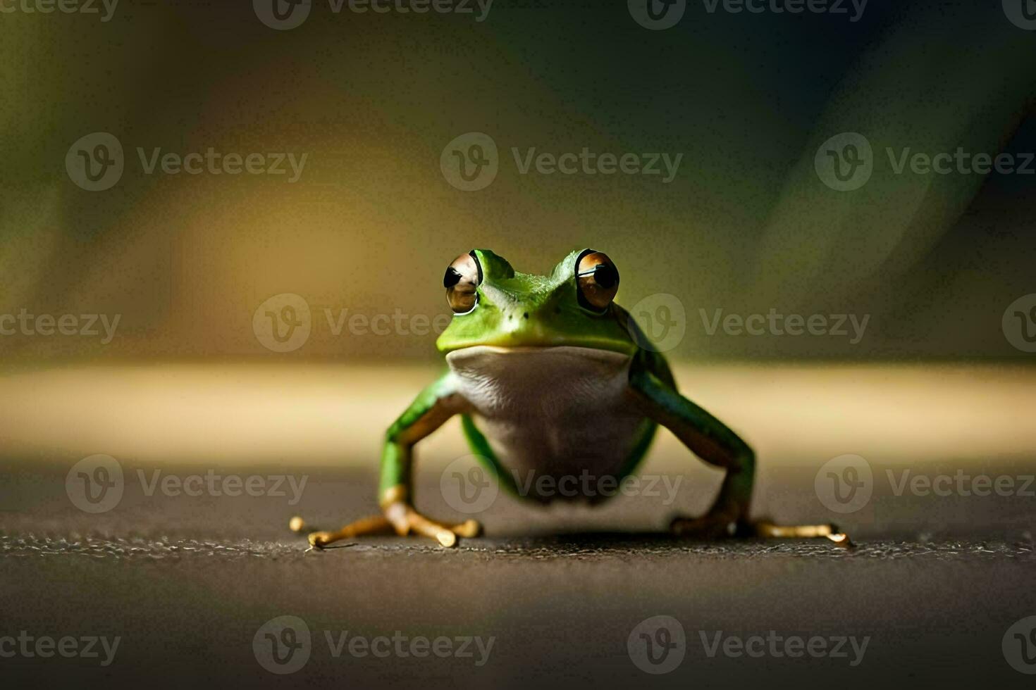 uma rã é em pé em uma Sombrio superfície. gerado por IA foto