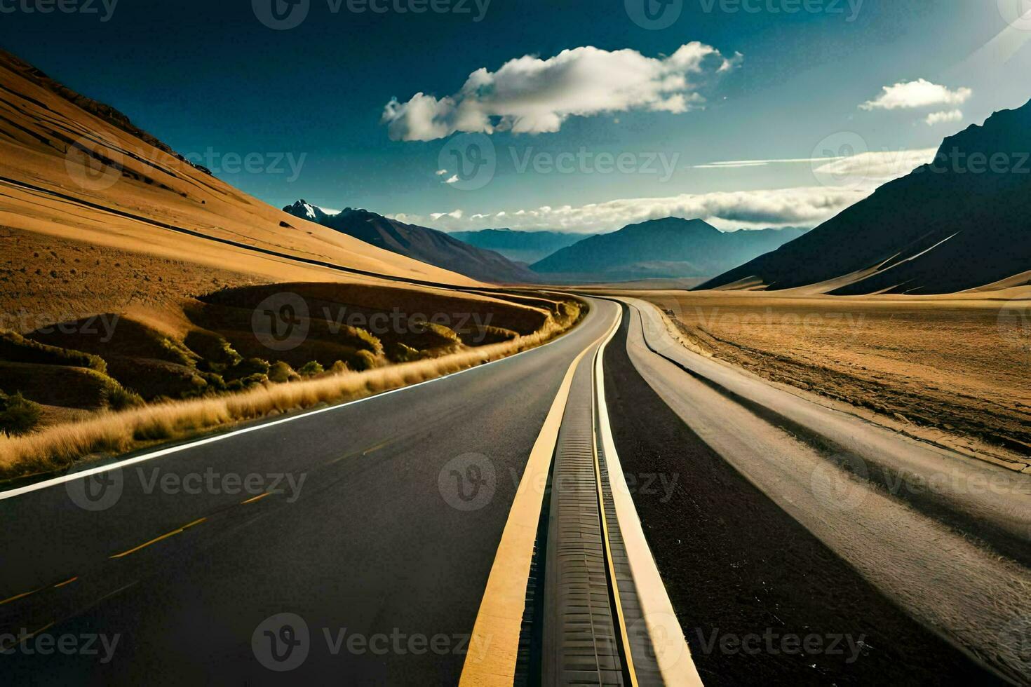 uma grandes esvaziar estrada dentro a meio do uma deserto. gerado por IA foto