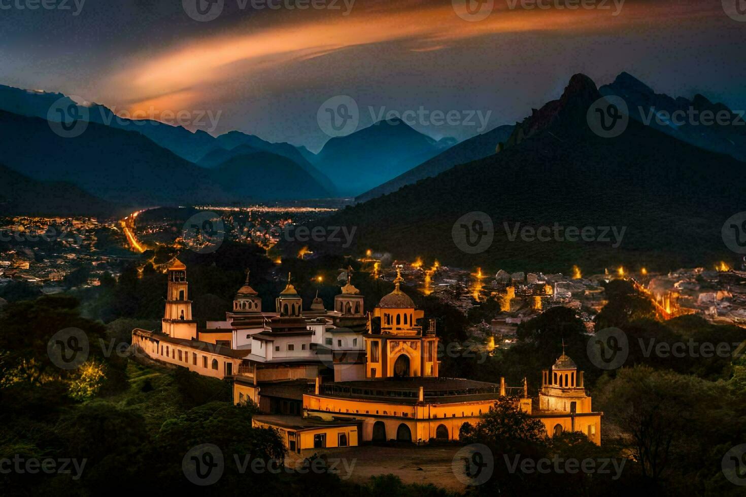 a cidade do pessoa às noite. gerado por IA foto