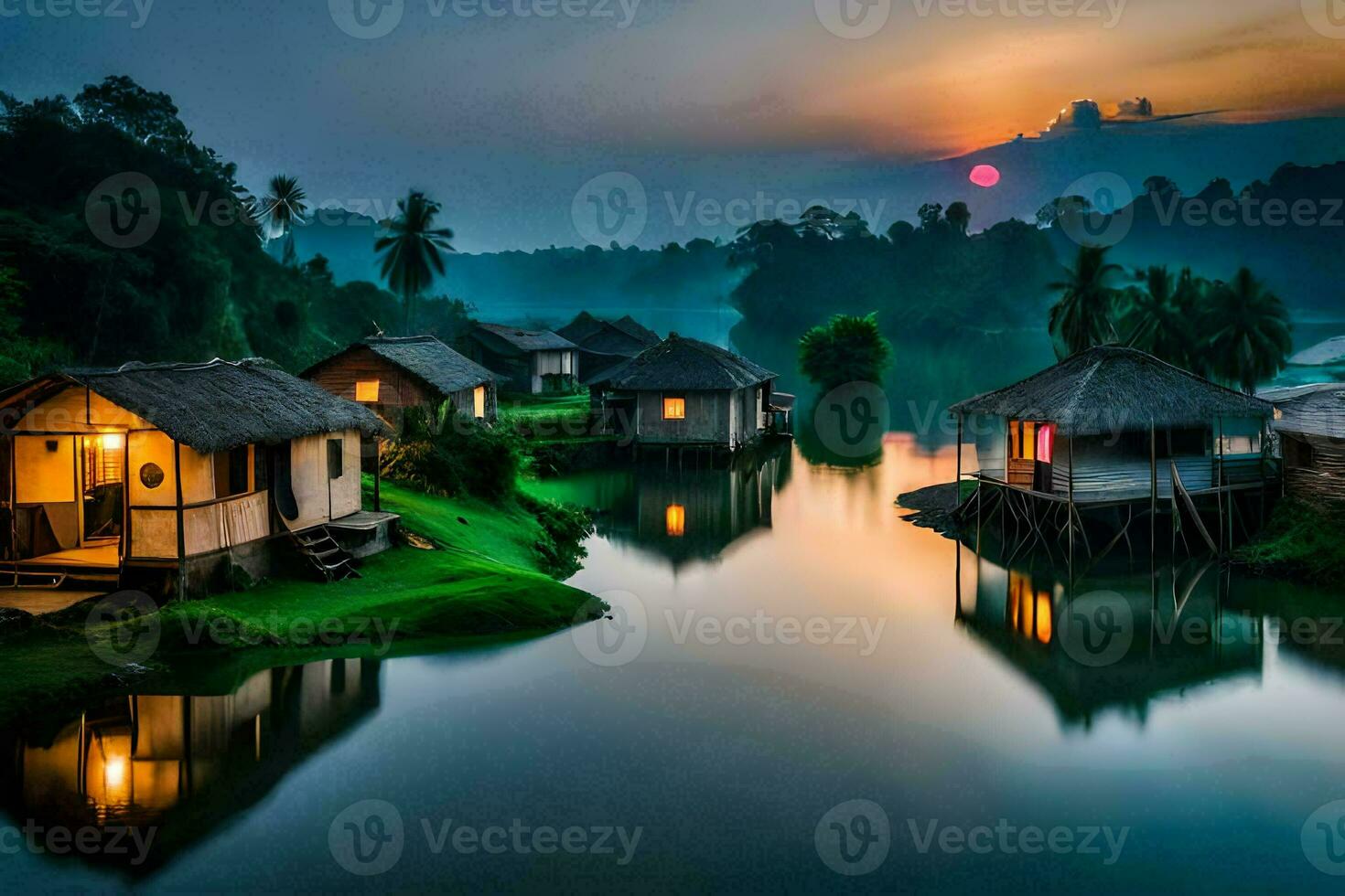 fotografia - pôr do sol às Kampung de Jason Kim. gerado por IA foto