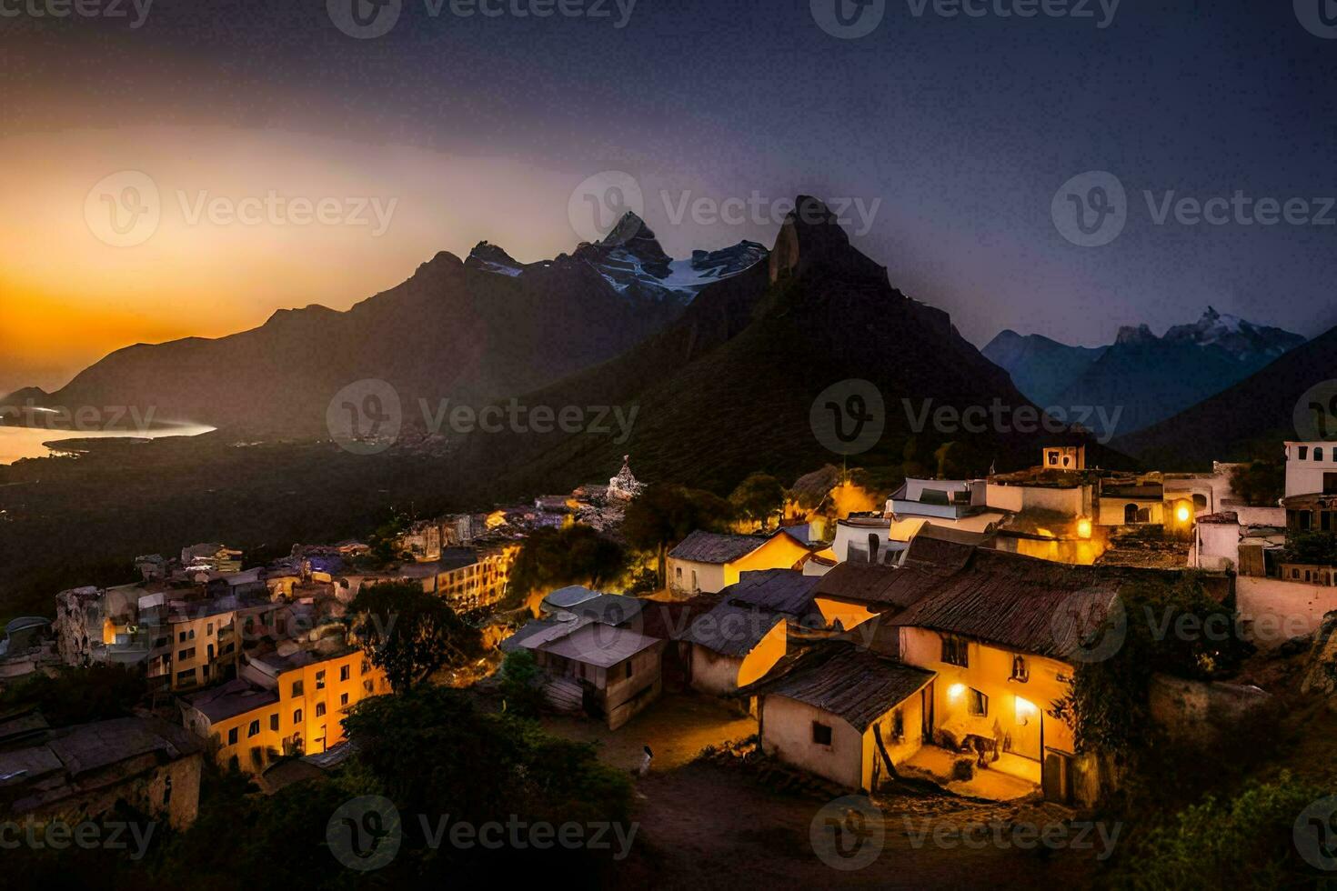 foto papel de parede a céu, montanhas, a mar, a céu, a mar, a céu,. gerado por IA