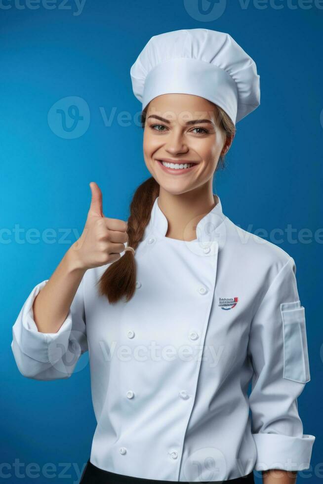 retrato do uma chefe de cozinha trabalhando dentro uma profissional cozinha. ai generativo foto