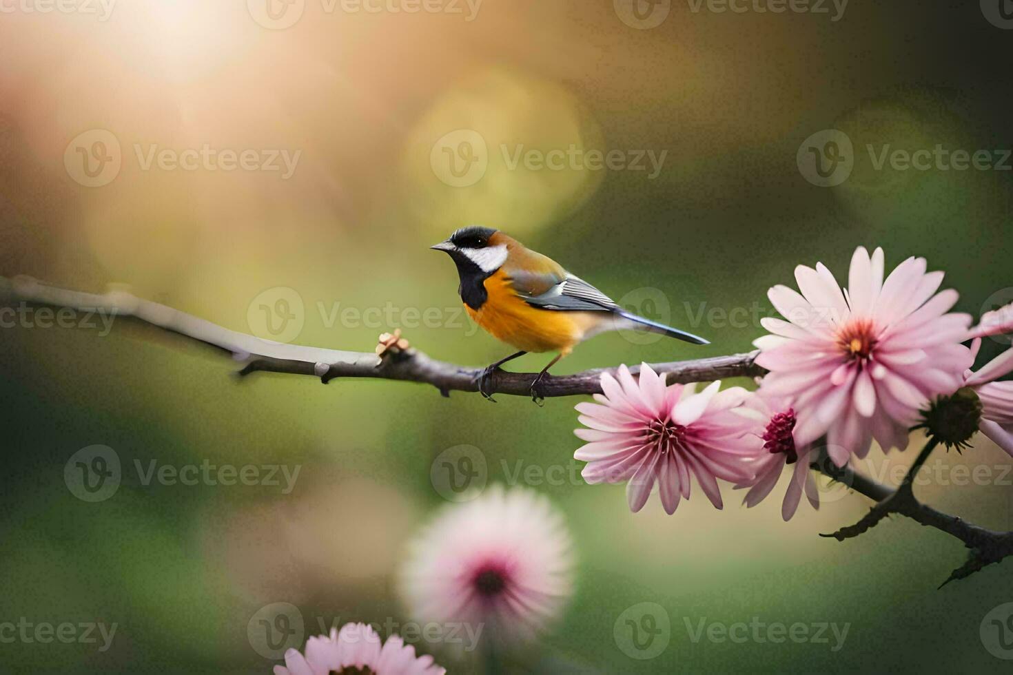 foto papel de parede a sol, flores, pássaro, primavera, natureza, pássaro, primavera, natureza,. gerado por IA