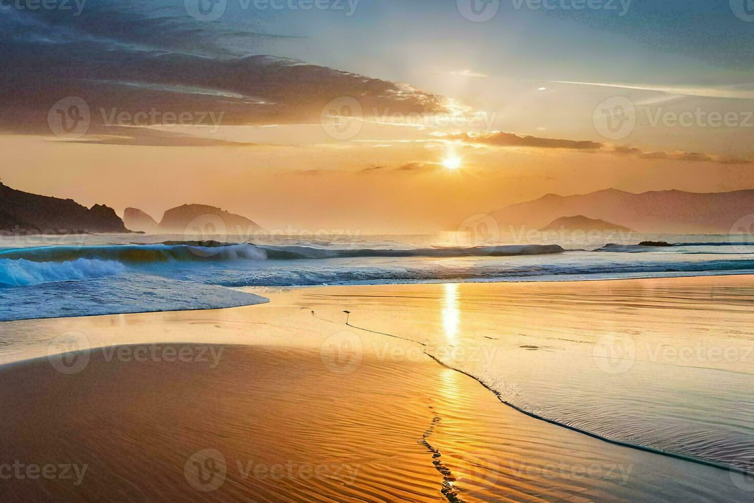 pôr do sol em a de praia. gerado por IA foto