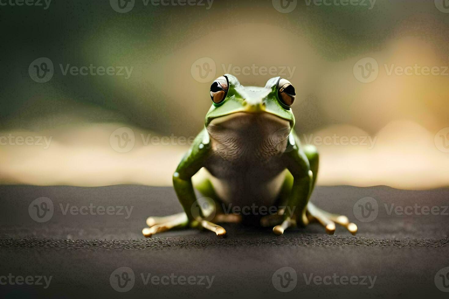 uma rã sentado em uma Preto superfície. gerado por IA foto