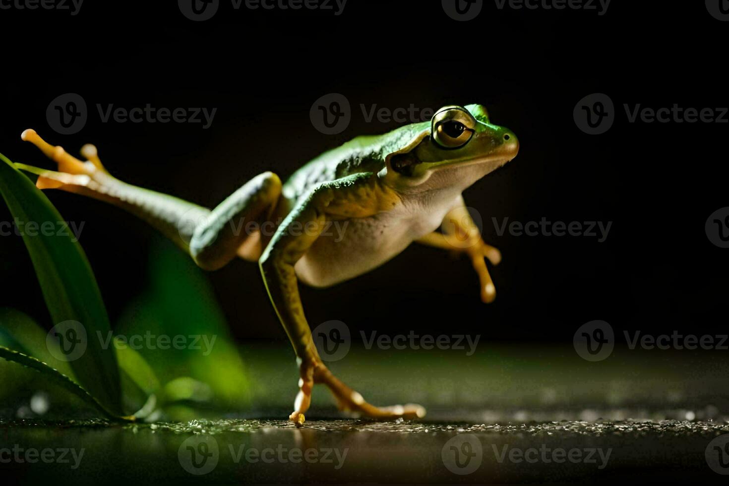 uma rã é em pé em Está traseiro pernas. gerado por IA foto