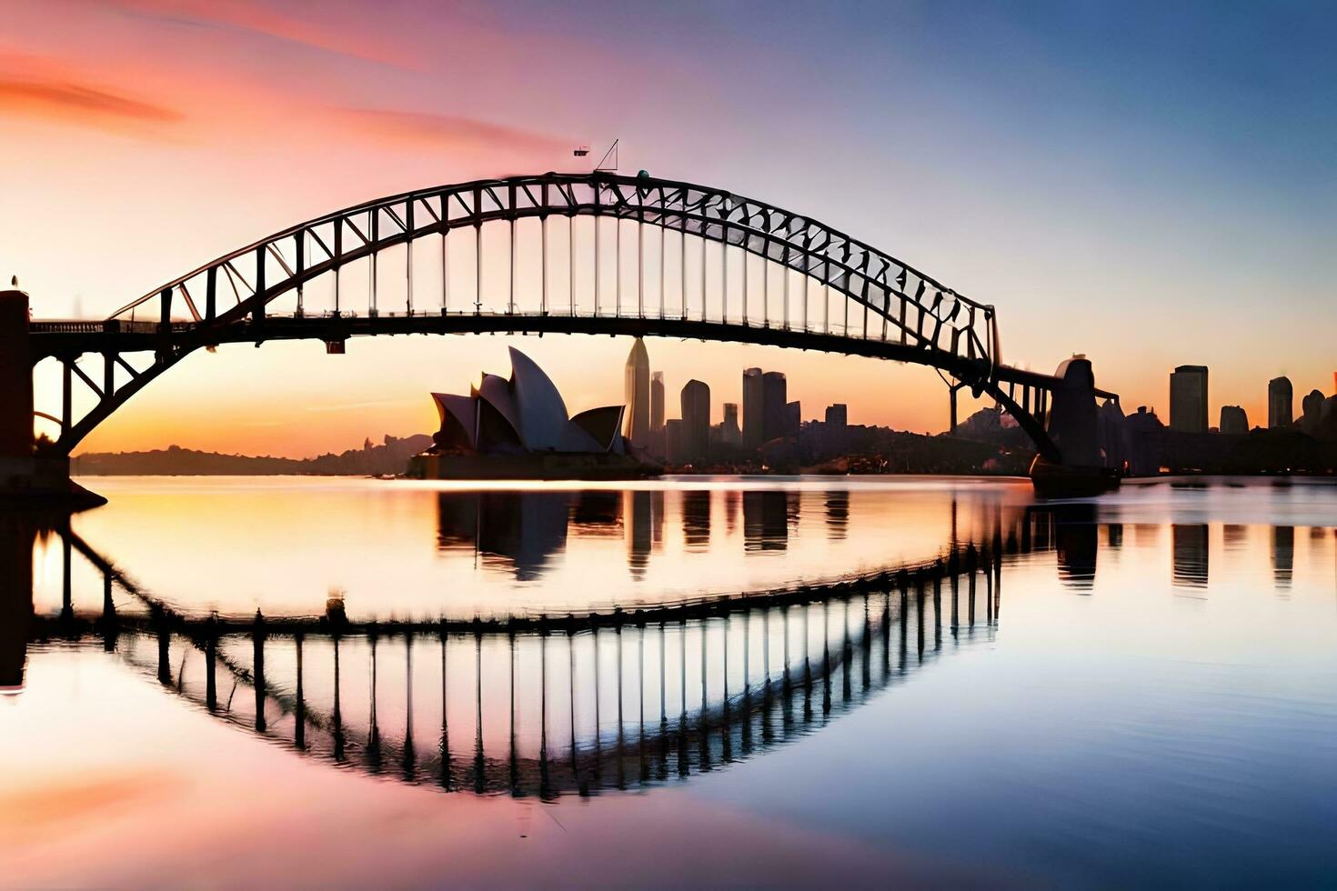 Sydney Porto ponte às pôr do sol. gerado por IA foto