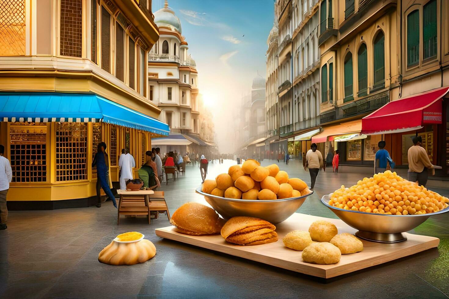 indiano rua Comida dentro a cidade. gerado por IA foto