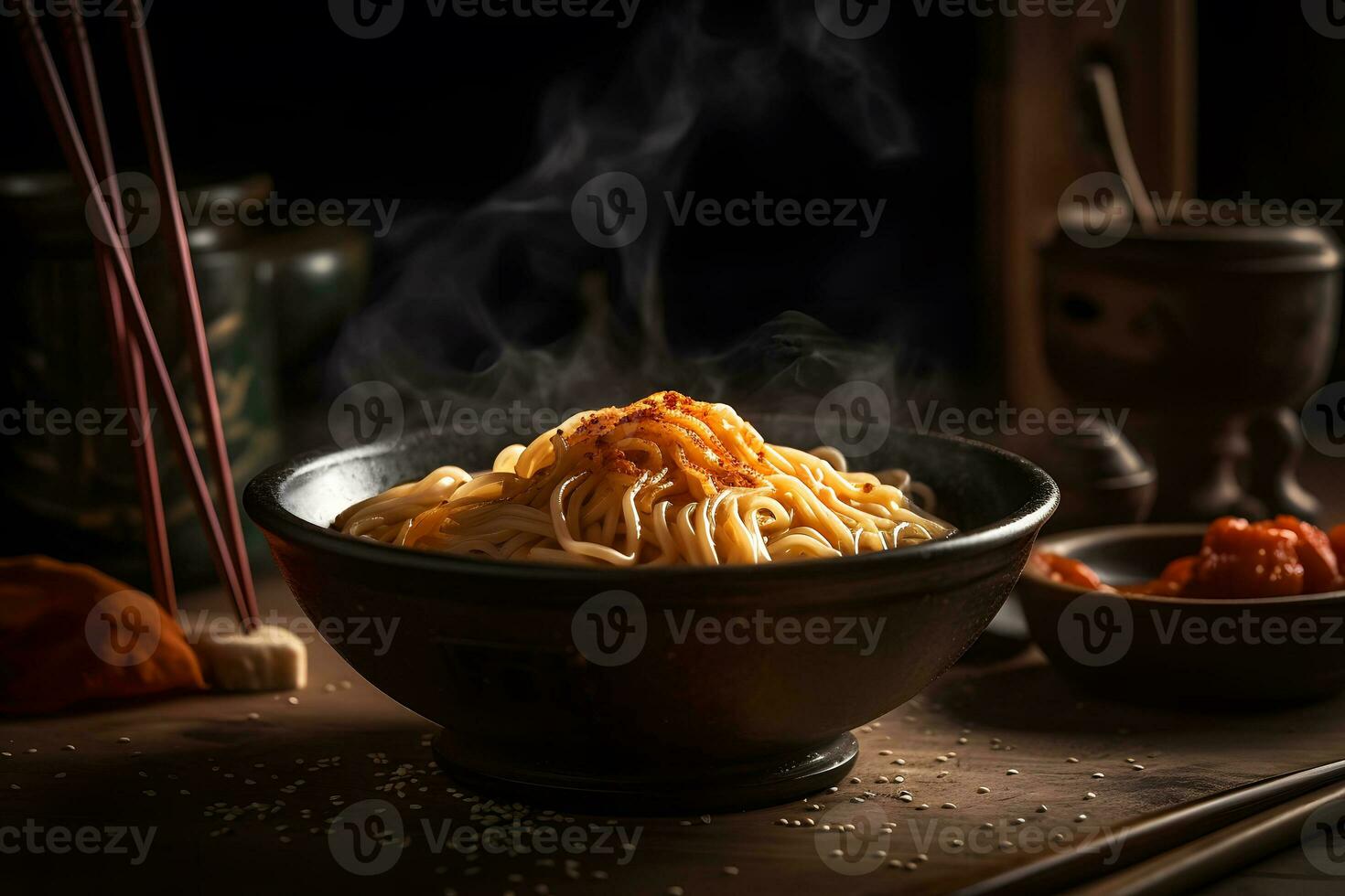 Preto tigela com chinês Macarrão Jiangsu cozinha. neural rede ai gerado foto